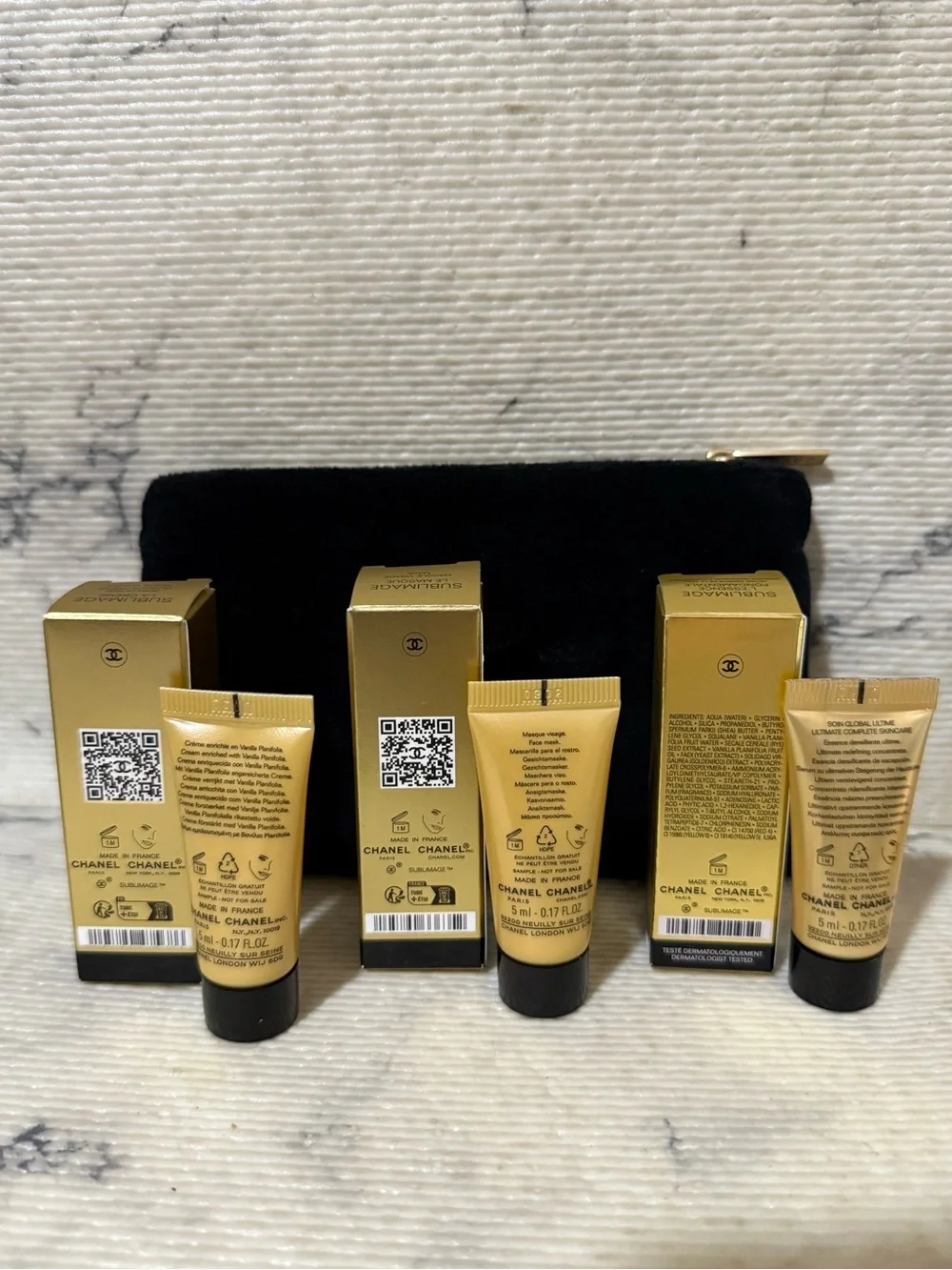 Chanel Beauty Black Velvet Sublimage Pouch, Sublimage Creme, Mask & Concentrate